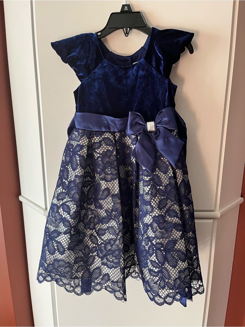 Navy Lace Bow Party Dress for Girls